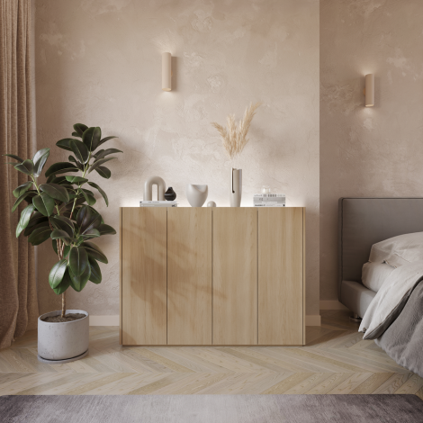 EASY EA-02 - komoda 4d z oświetleniem - dąb scandi/biały połysk