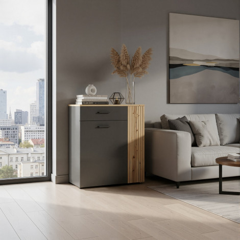 ESTEBAN komoda 2d1s grafit / dąb evok