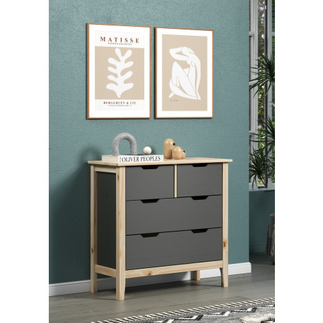 LATERA KOMODA 4 SZUFLADY SZARA SOSNOWA