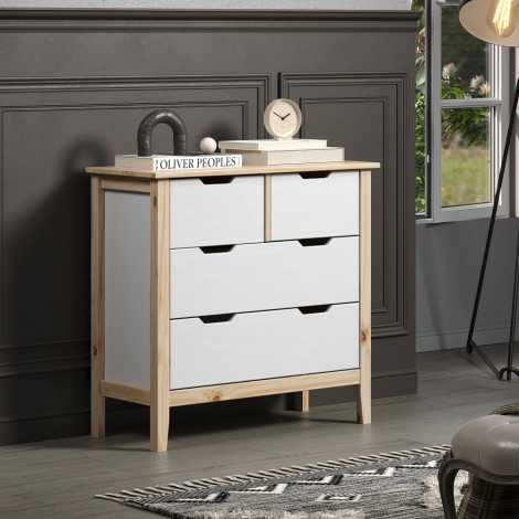 LATERA KOMODA 4 SZUFLADY BIAŁA SOSNOWA