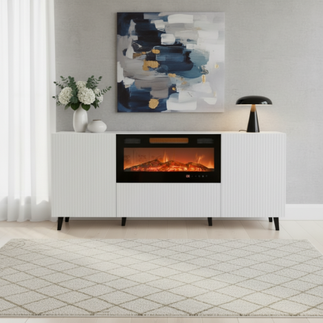 PAFOS komoda 180 biała z kominkiem