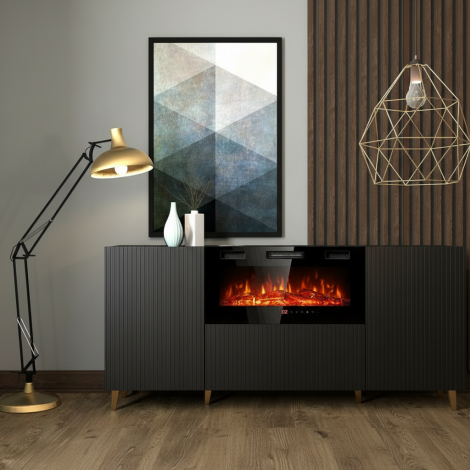 PAFOS komoda 180 czarna z kominkiem 