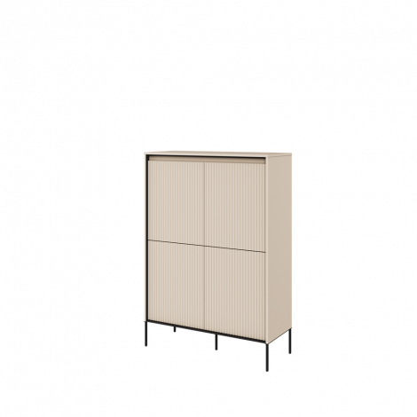 TREND TR-03 - komoda 4d z oświetleniem- beż piaskowy/czarny/frezowanie półwałek