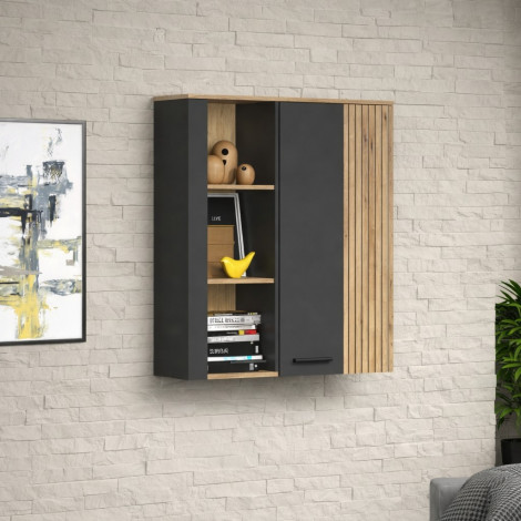 ESTEBAN witryna niska 1d1w grafit / dąb evok