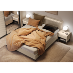 TREND SYPIALNIA TS-03(180) - łóżko 180 z oświetleniem - beż piaskowy/czarny