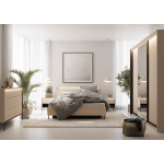 TREND SYPIALNIA TS-03(180) - łóżko 180 z oświetleniem - beż piaskowy/czarny