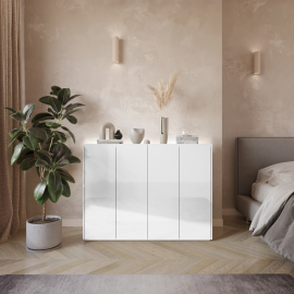 EASY EA-02 - komoda 4d z oświetleniem - biały połysk/dąb scandi