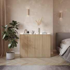 EASY EA-02 - komoda 4d z oświetleniem - dąb scandi/biały połysk