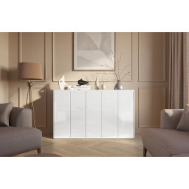 EASY EA-01 - komoda 5d z oświetleniem - biały połysk/dąb scandi