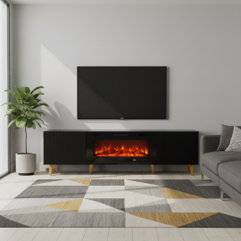 PAFOS szafka RTV 180 czarna z kominkiem