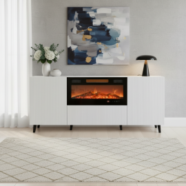 PAFOS komoda 180 biała z kominkiem