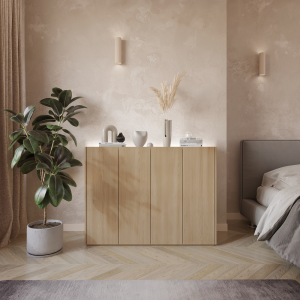 EASY EA-02 - komoda 4d z oświetleniem - dąb scandi/biały połysk