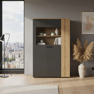 ESTEBAN witryna niska 1d1w grafit / dąb evok