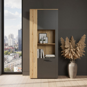 ESTEBAN witryna 1d1w grafit / dąb evok