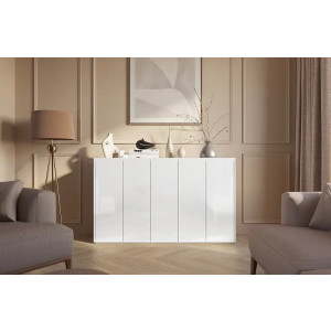 EASY EA-01 - komoda 5d z oświetleniem - biały połysk/dąb scandi