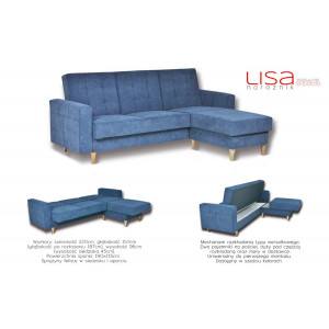 LISA PROMOCJA Narożnik uniwersalny na nóżkach z 2 pojemnikami na pościel 