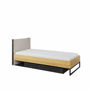 TEEN FLEX TF-16 - łóżko 90 ze stelażem - hikora naturalna/silk flou/raw steel
